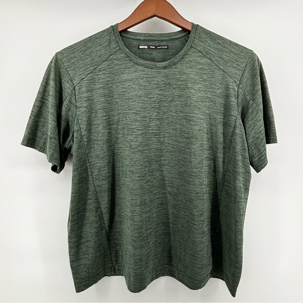 REI‎ COOP Mens Green/Black Striped Short Sleeve Crew Neck T-Shirt Size XL